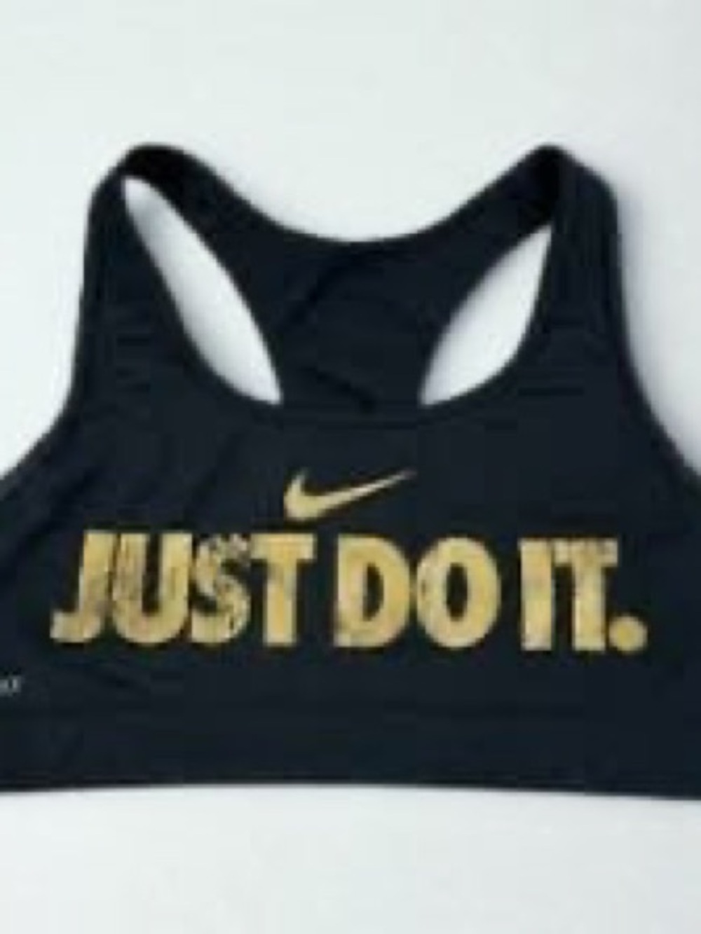 Nike Black Racerback Sports Bra with Gold 'JUST DO IT.' Print